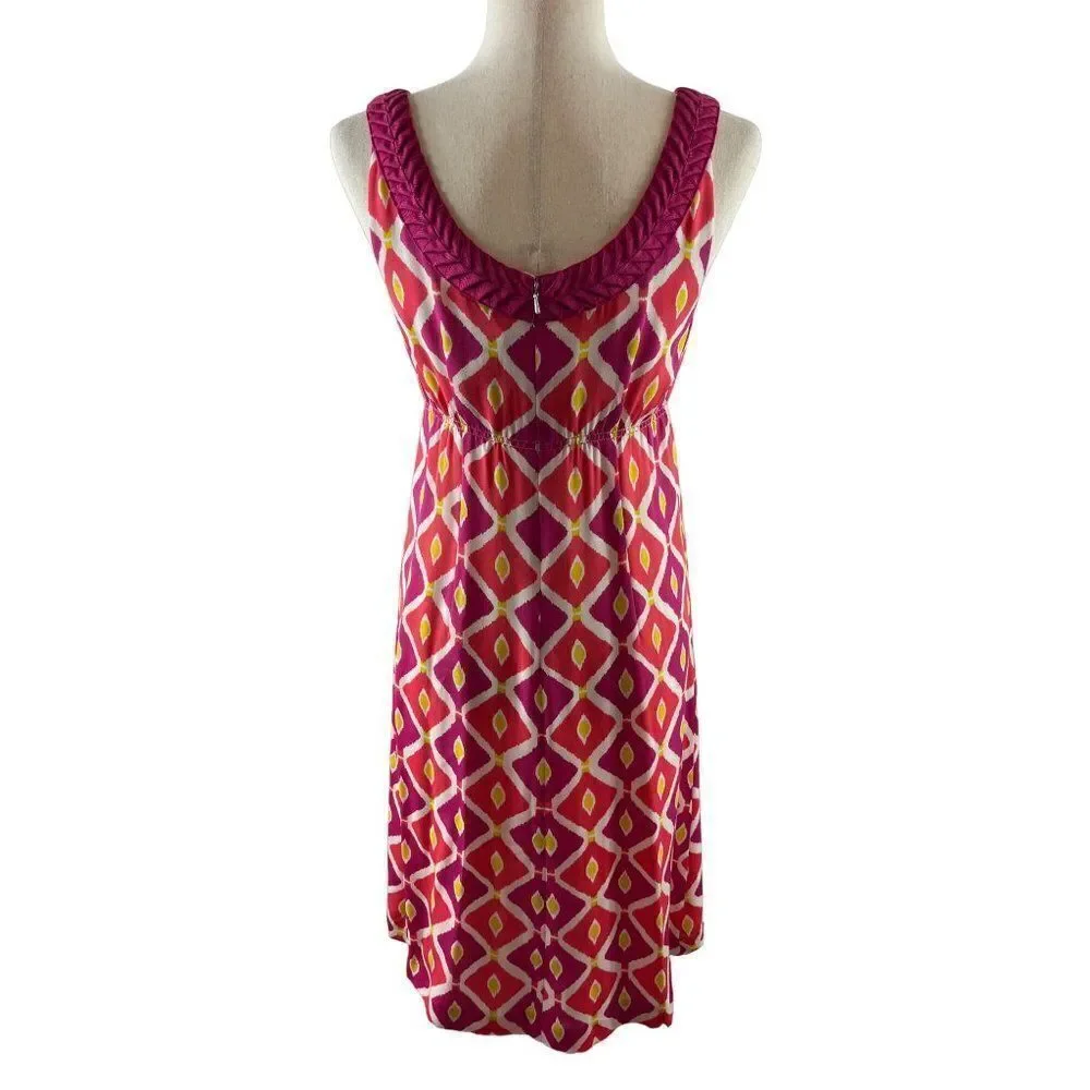 Tory Burch Geometric Print Pleated Sleeveless A-Line Dress Size 4